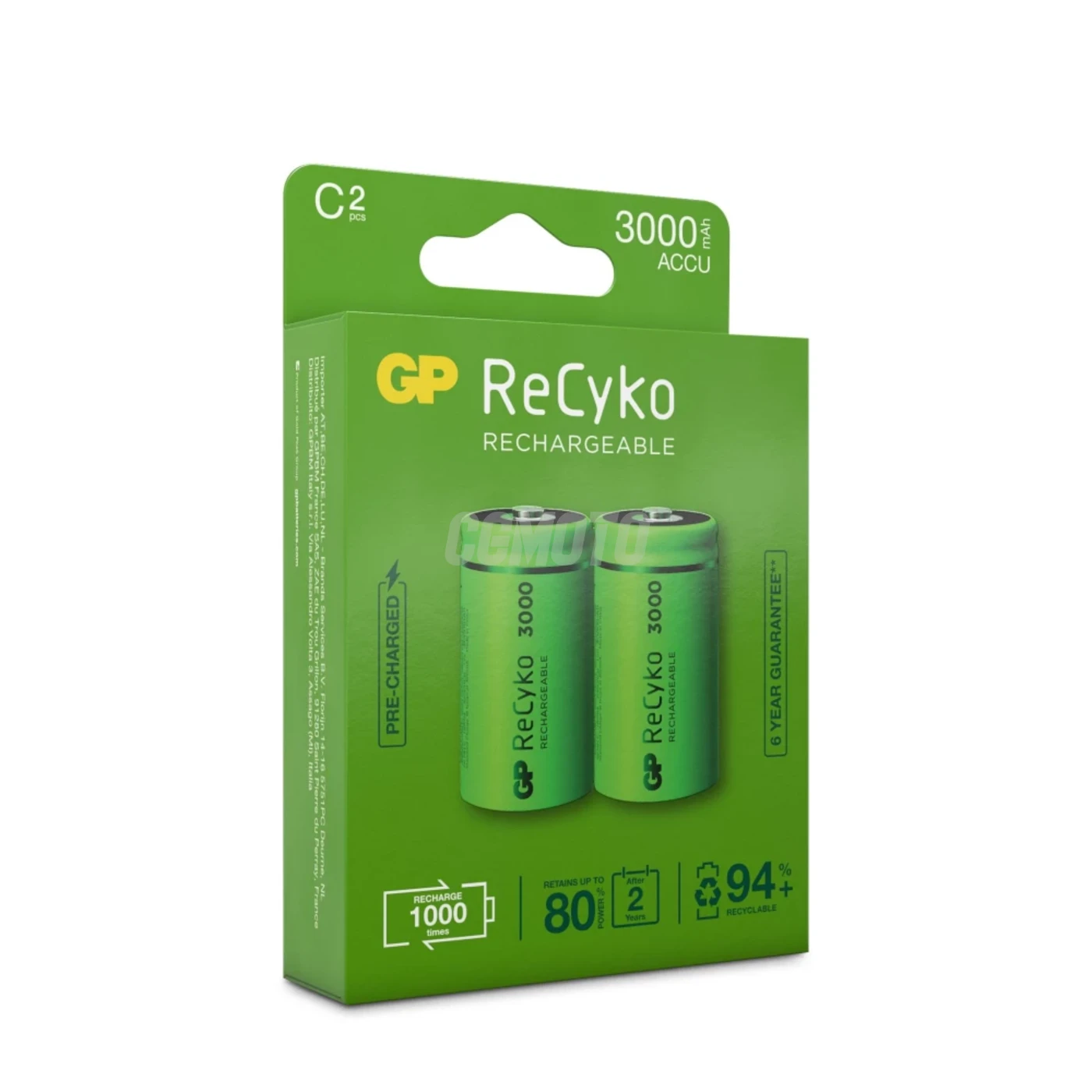 2 batterie ricaricabili NIMH C 1,2 V Recyko 3000 mAh