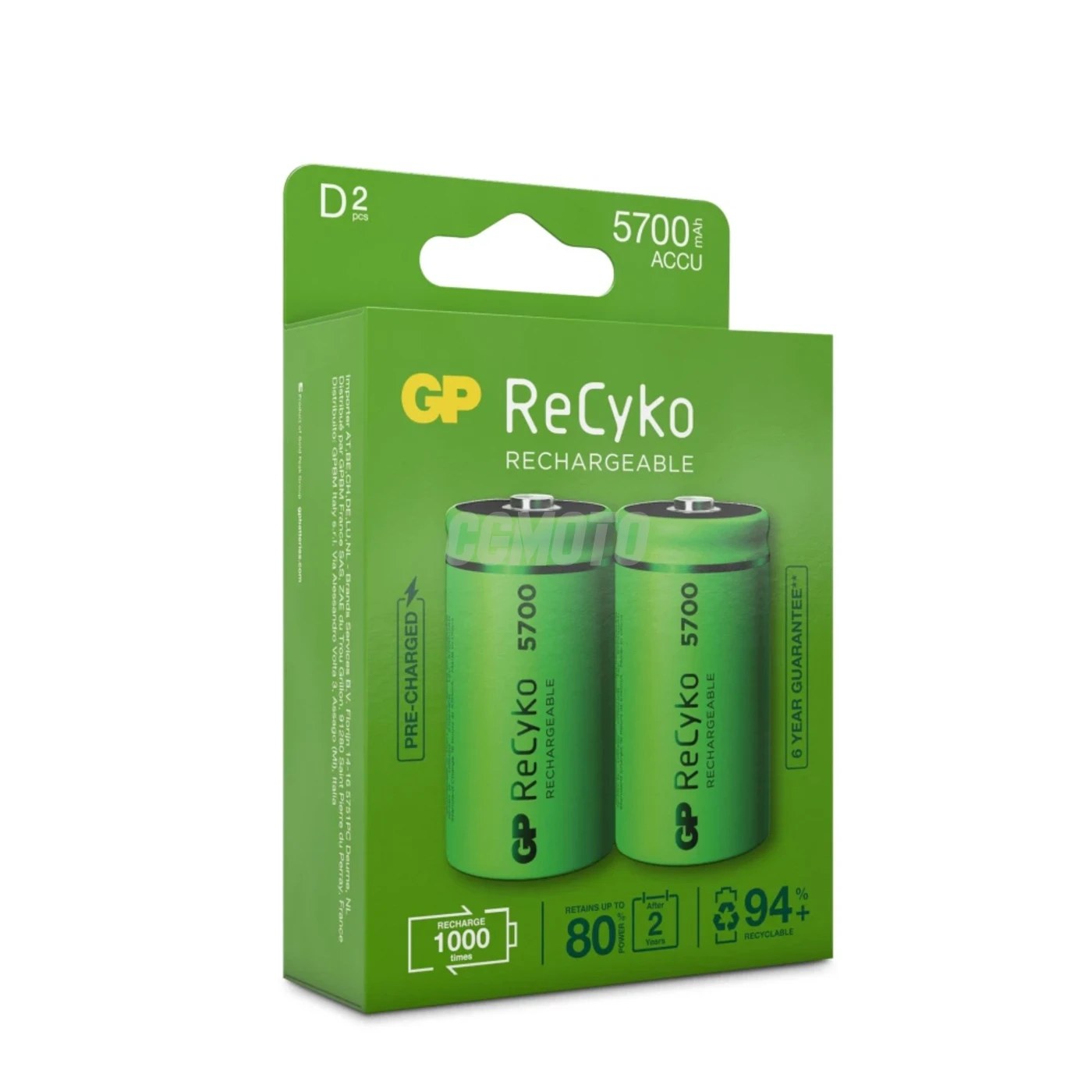 2 batterie ricaricabili NIMH D 1,2 V Recyko 5700 mAh
