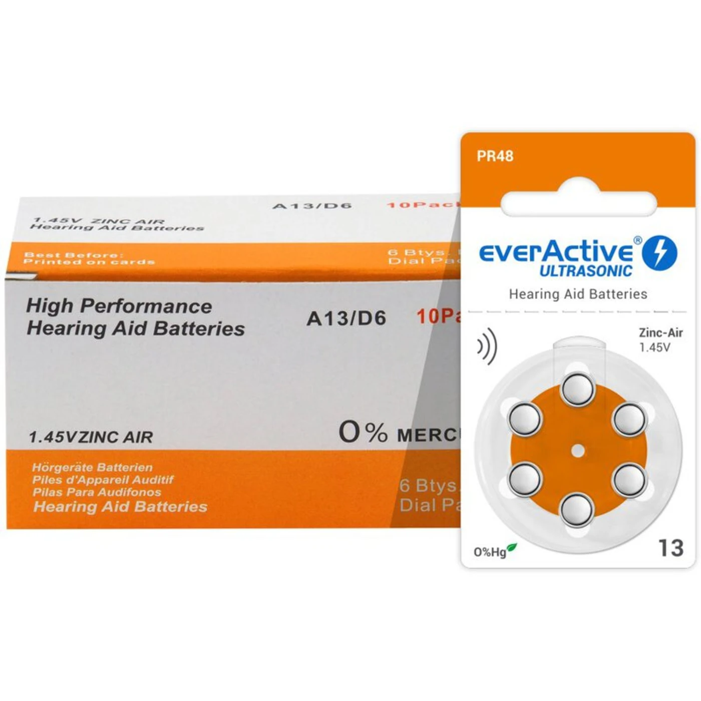 6 batterie acustiche zinco-aria 13 1,45 V Ultrasonic 