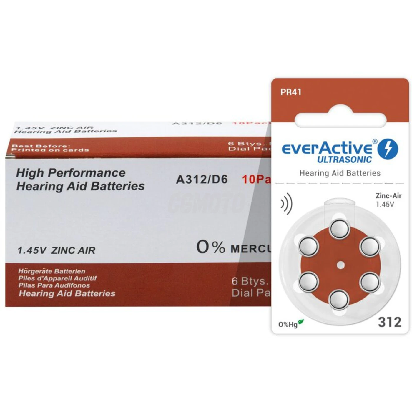 6 batterie acustiche zinco-aria 312 1,45 V Ultrasonic 