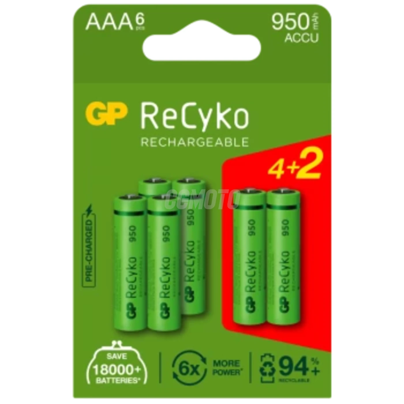 6 batterie ricaricabili NIMH AAA 1,2 V Recyko 950 mAh