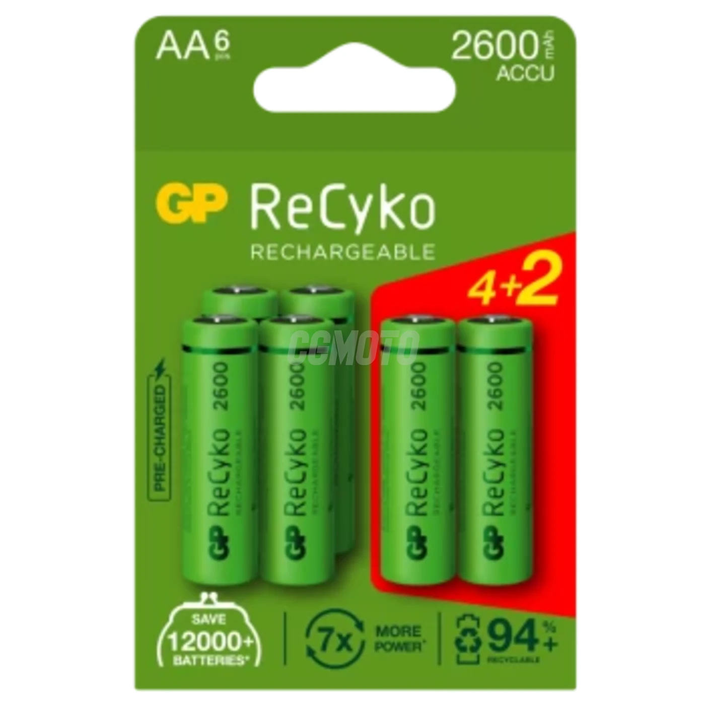 Blister da 6 batterie ricaricabile Recyko+ AA 2600mAh