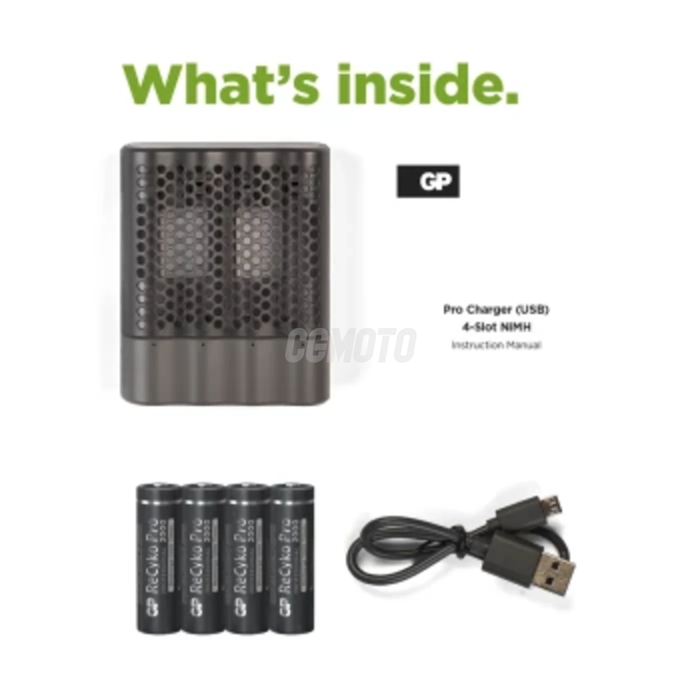 Caricabatterie rapido USB GP P461  + 4 batterie NiMH AA 2000 mAh Pro