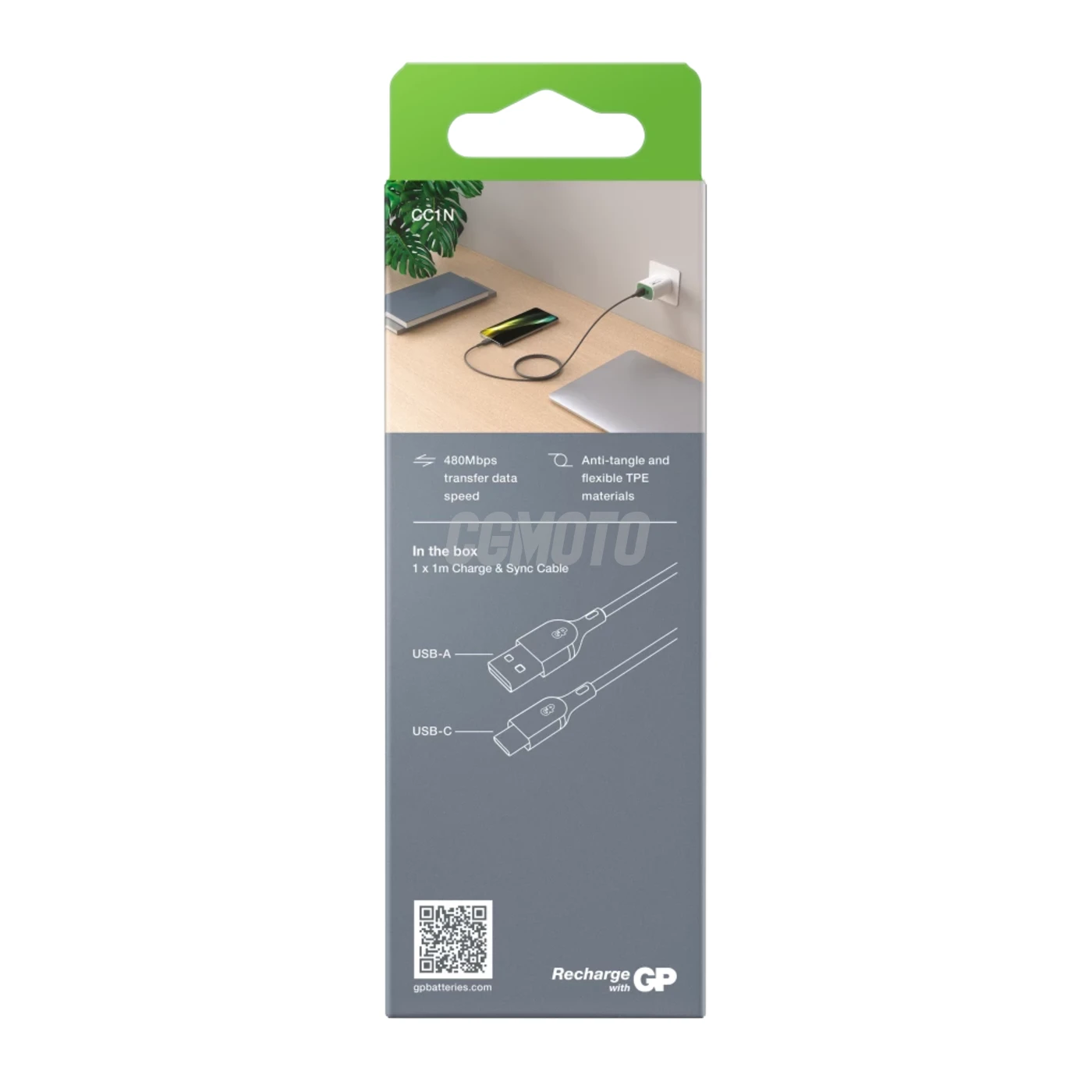 Essentials 1m USB-A to USB-C cable - Grey