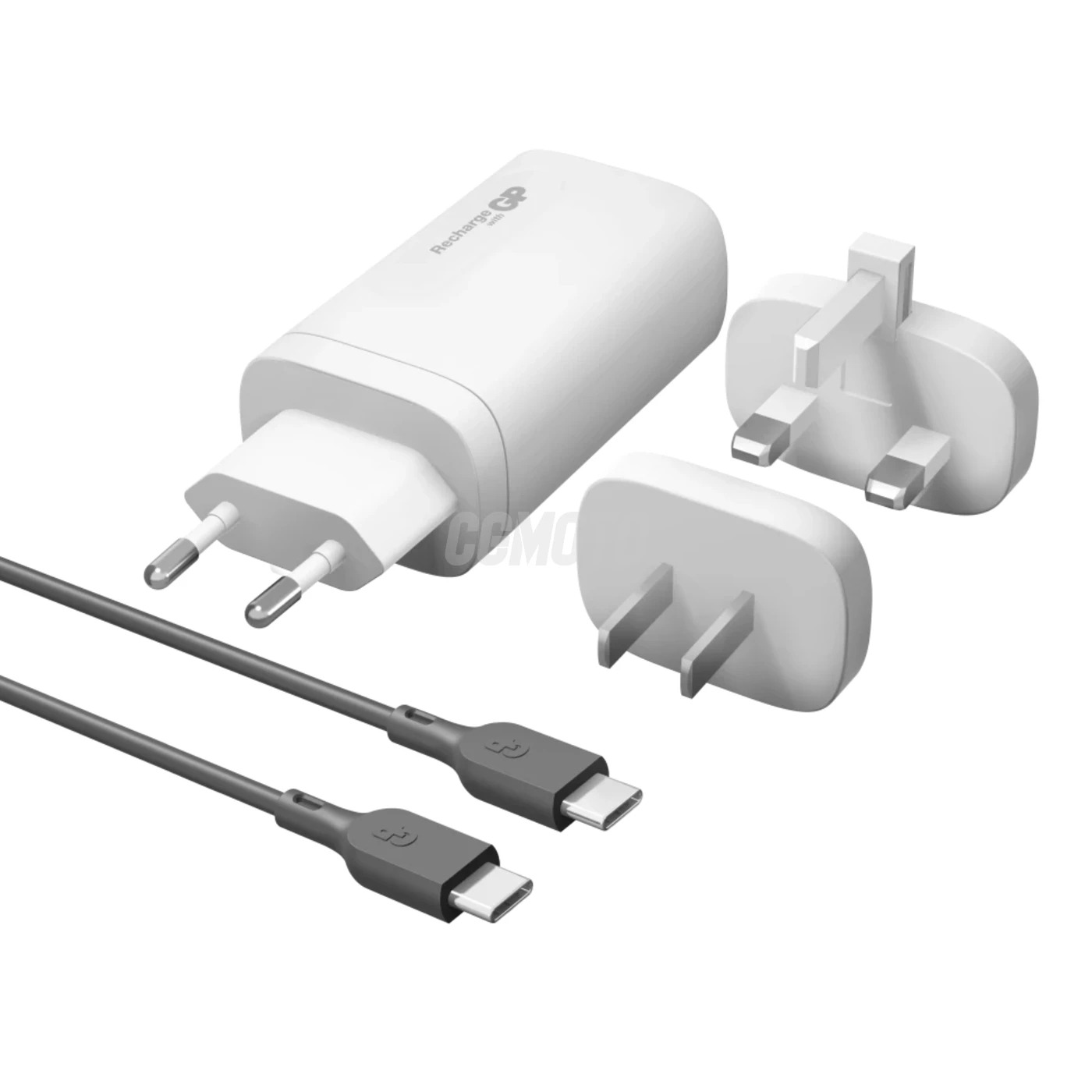 GaN Walladapter 2xUSB-C + 1xUSB-A 65W + câble USB-C 2m - 100W