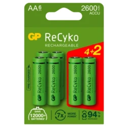 Blister di 6 Batterie AA Ricaricabili Recyko+ 2600mAh