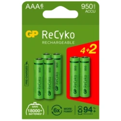 Blister di 6 Batterie AAA Ricaricabili Recyko+ 950mAh